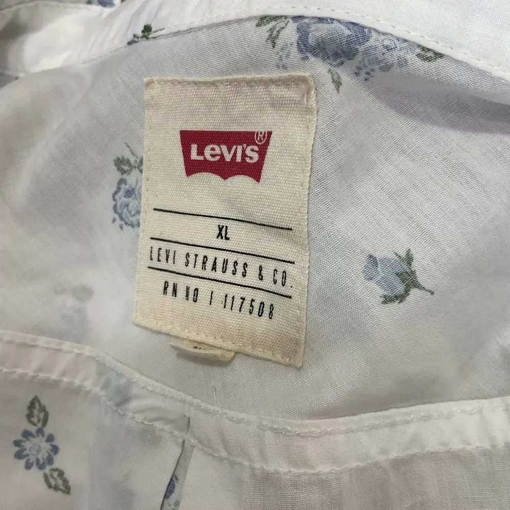 Levi's White Blue Tropical Floral Print Short Sleeves Button Down Shirt  XL